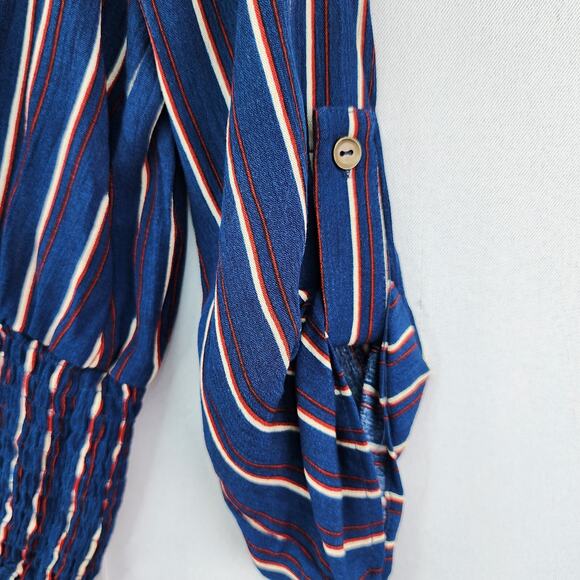 NWT Rue 21 Juniors Blouse Medium Blue Striped V Neck Long Sleeve Cropped Top - Picture 3 of 12